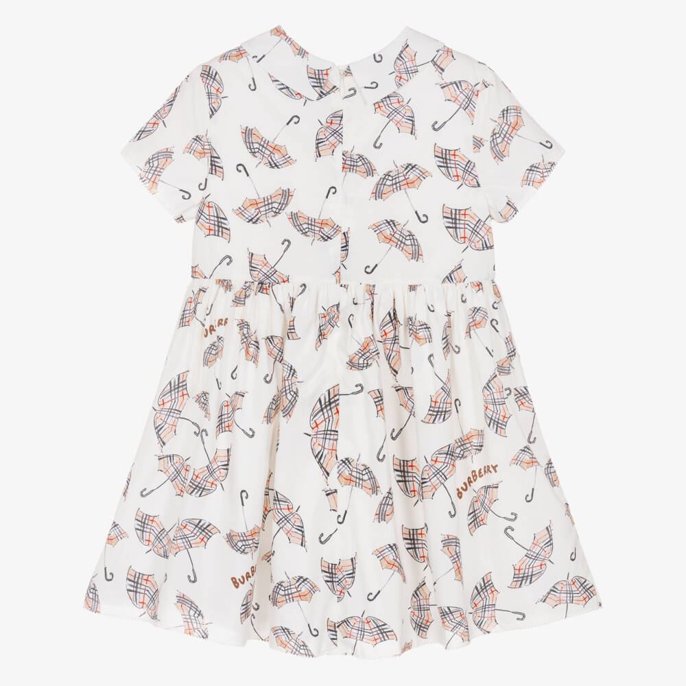 Burberry-Girls Ivory Cotton Umbrella Print Dress  | Childrensalon