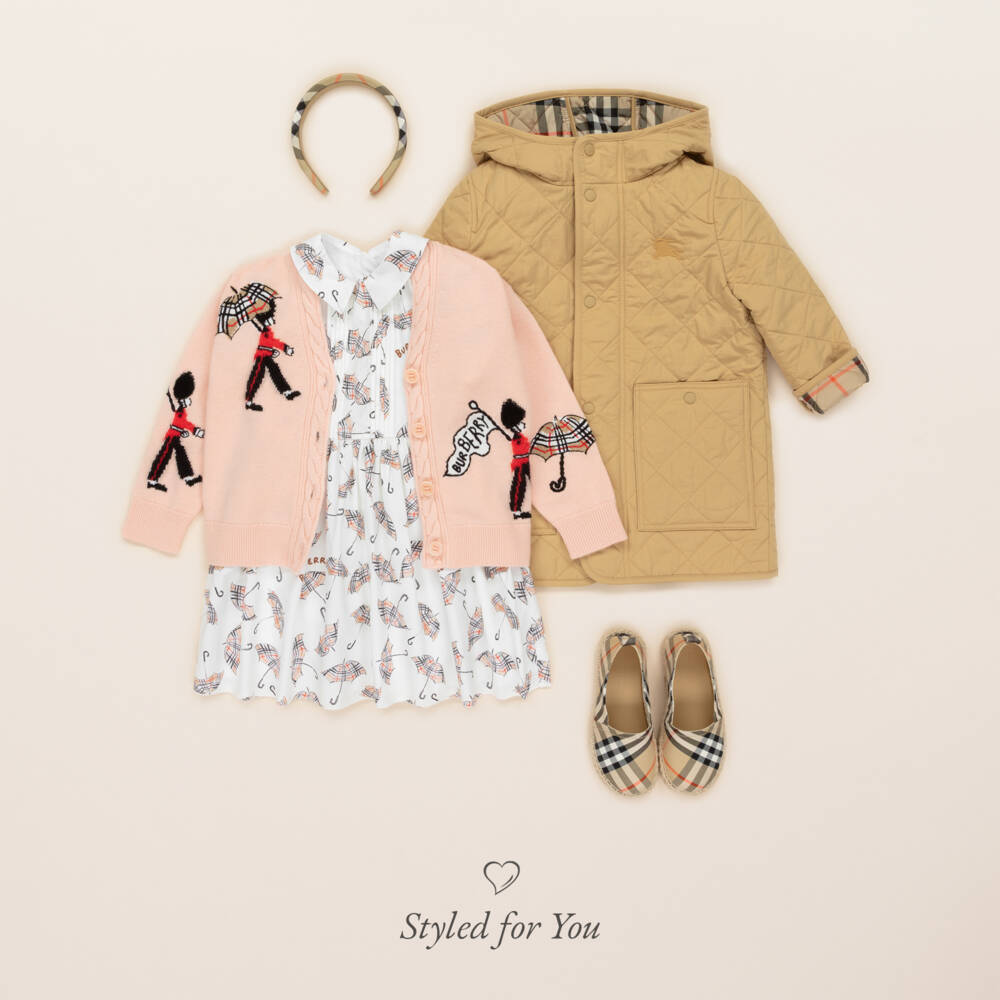 Burberry-Girls Ivory Cotton Umbrella Print Dress  | Childrensalon