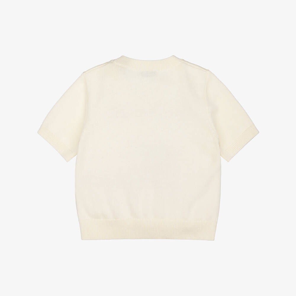 Burberry-Girls Ivory Cotton & Wool EKD Short-Sleeve Sweater | Childrensalon