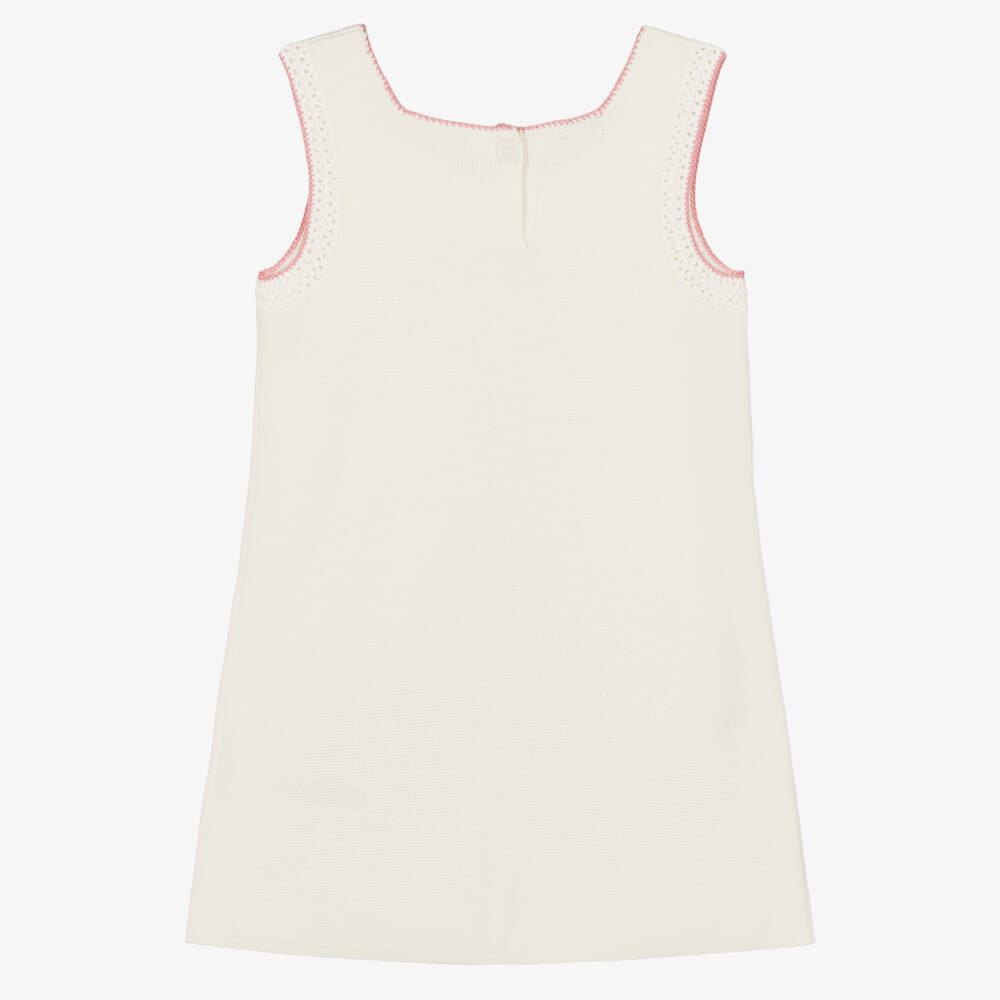 Burberry-فستان قطن محبوك لون عاجي وزهري للبنات | Childrensalon