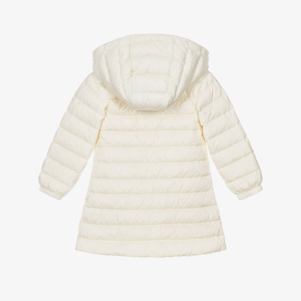 Burberry-Girls Ivory Puffer Coat with Beige Check Zip | Childrensalon