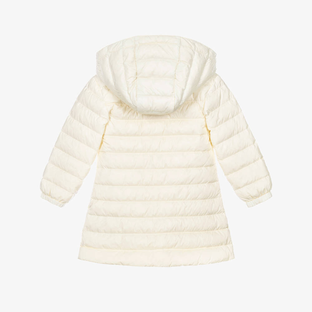Burberry-Girls Ivory Puffer Coat with Beige Check Zip | Childrensalon