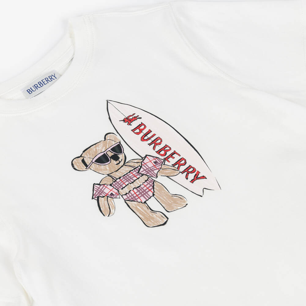 Burberry-Girls Ivory Thomas Bear Print Cotton T-Shirt | Childrensalon
