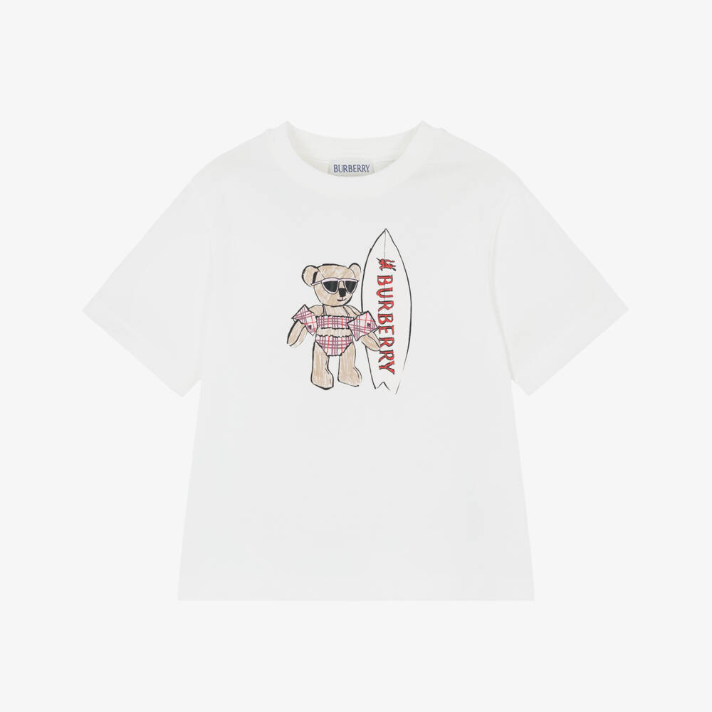 Burberry-Girls Ivory Thomas Bear Print Cotton T-Shirt | Childrensalon