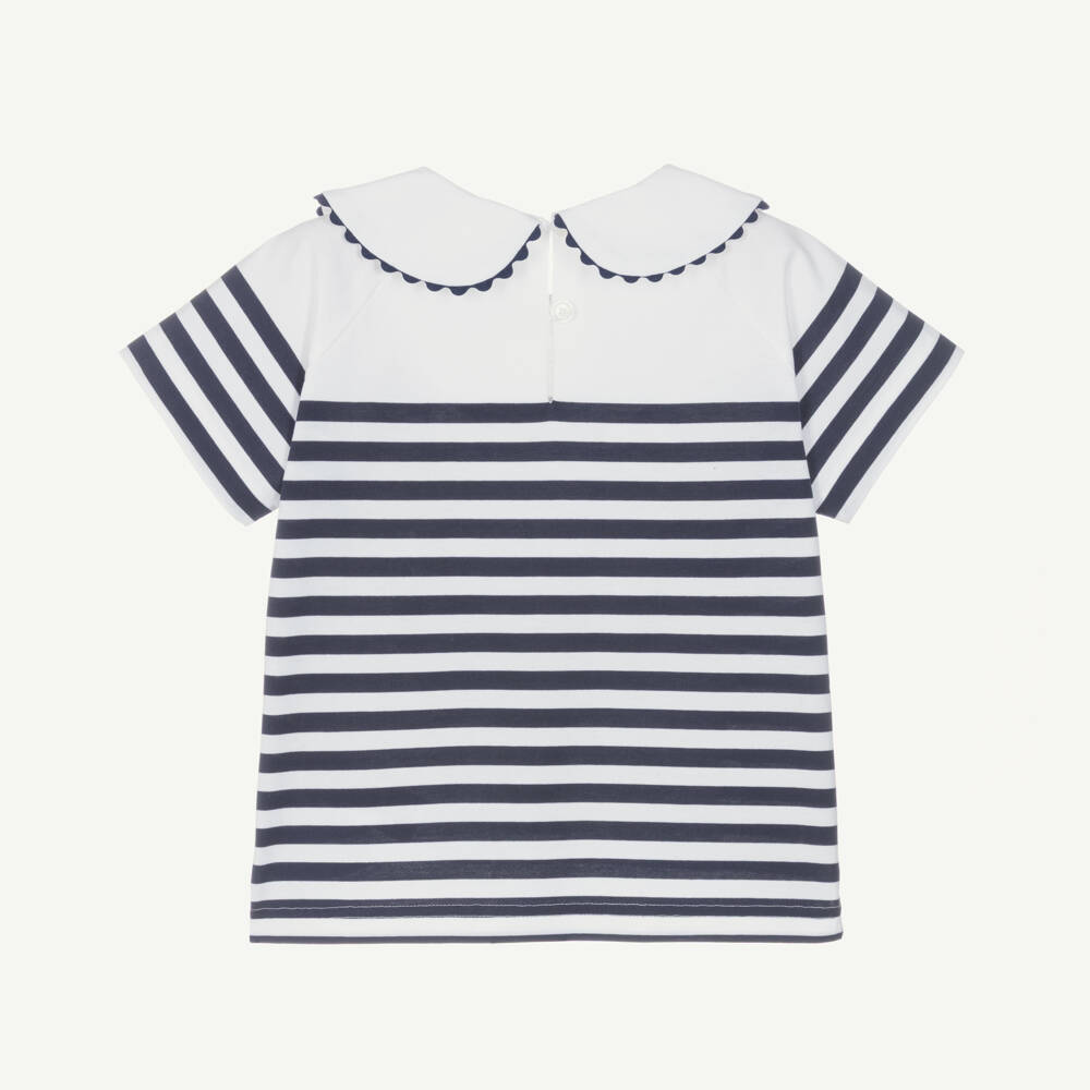 Burberry-Girls Navy Blue Breton Striped T-Shirt | Childrensalon