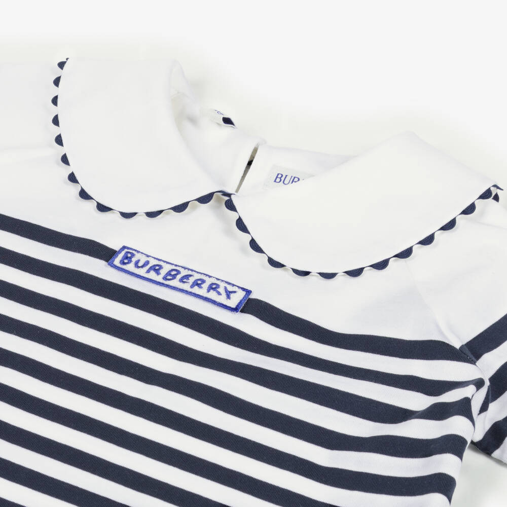 Burberry-Girls Navy Blue Breton Striped T-Shirt | Childrensalon