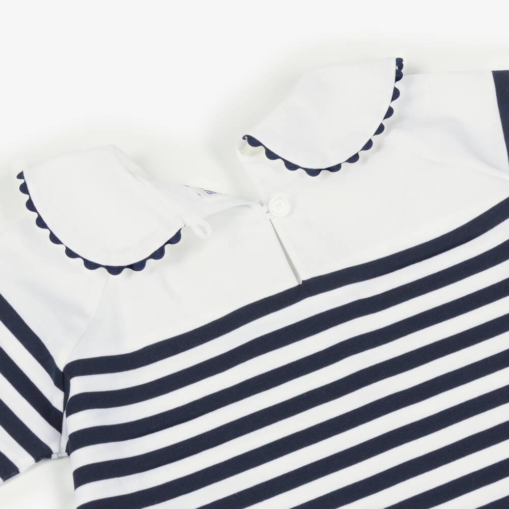 Burberry-Girls Navy Blue Breton Striped T-Shirt | Childrensalon