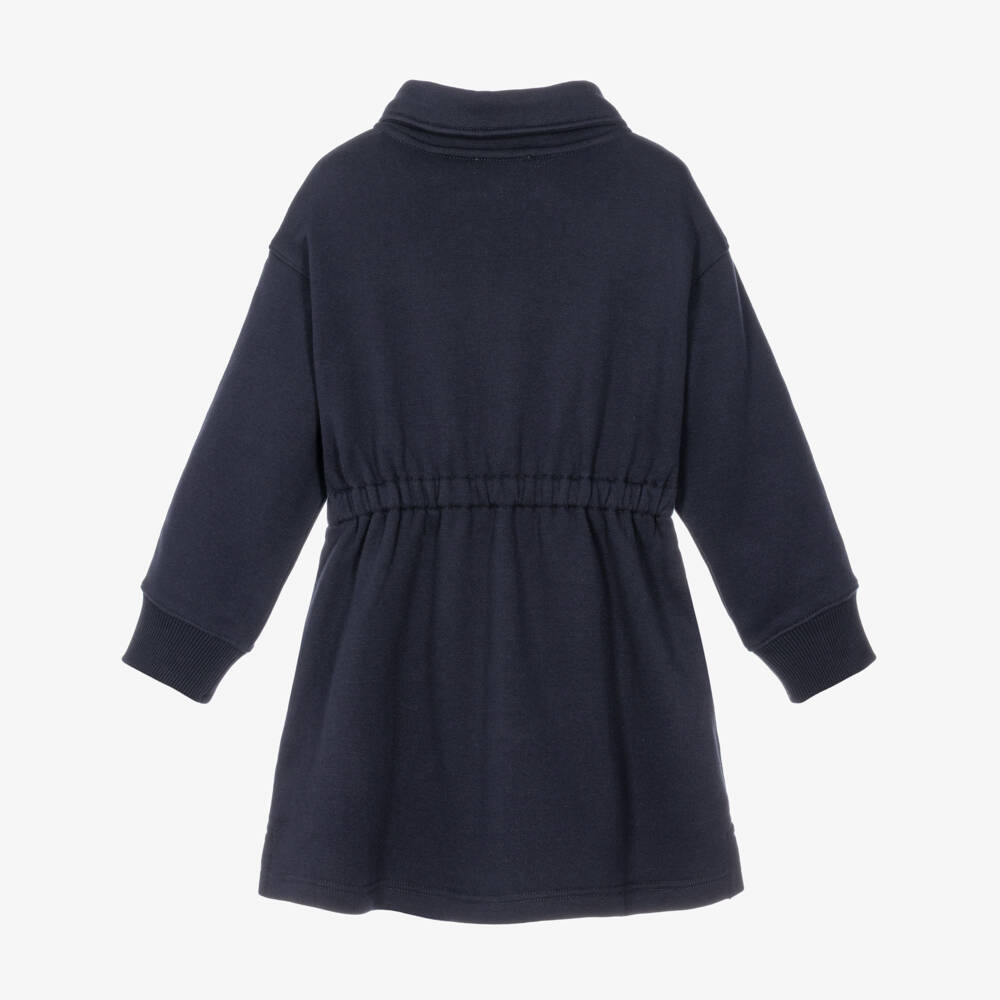 Burberry-Girls Navy Blue Polo Dress with Burberry Check Trim | Childrensalon