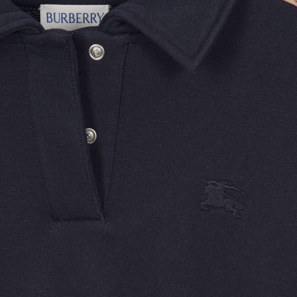 Burberry-Girls Navy Blue Polo Dress with Burberry Check Trim | Childrensalon