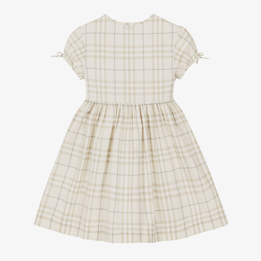 Burberry-Girls Pale Beige Check Cotton Shirt Dress | Childrensalon