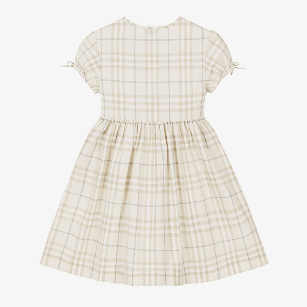 Burberry-Girls Pale Beige Check Cotton Shirt Dress | Childrensalon