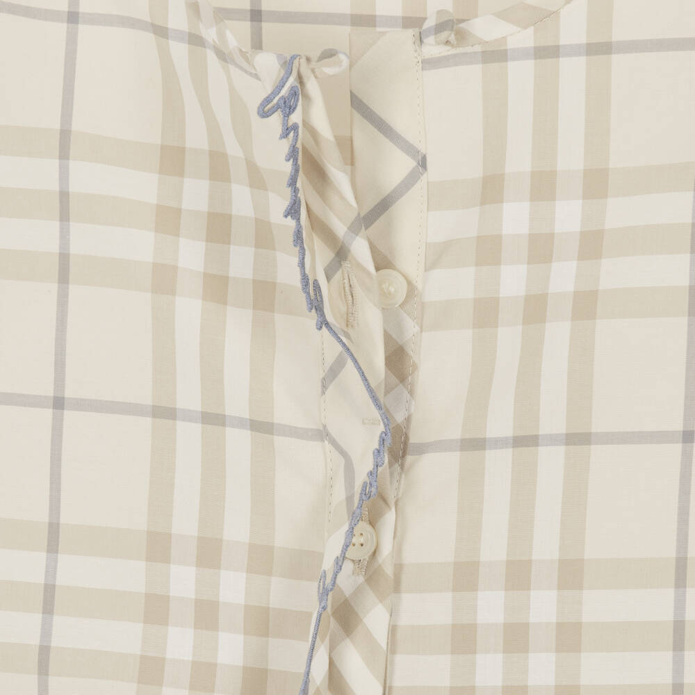 Burberry-Girls Pale Beige Check Cotton Shirt Dress | Childrensalon