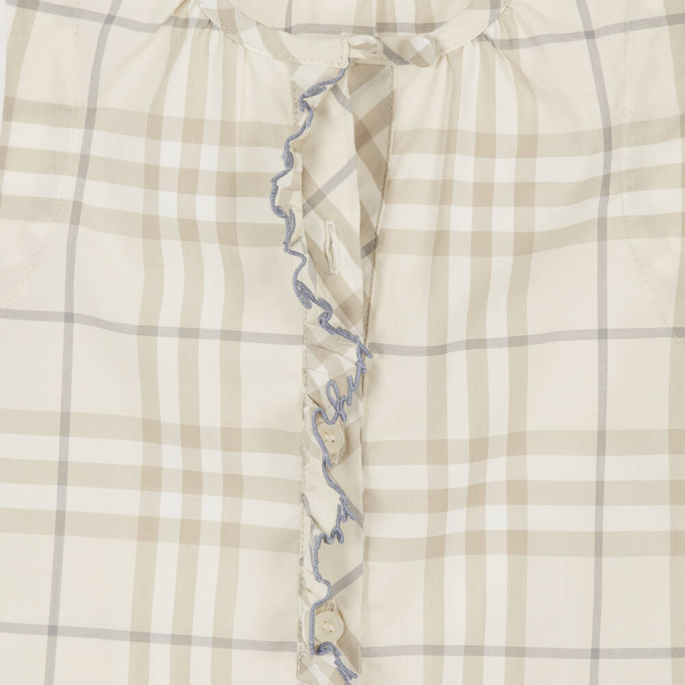 Burberry-Girls Pale Beige Check Cotton Sleeveless Blouse | Childrensalon