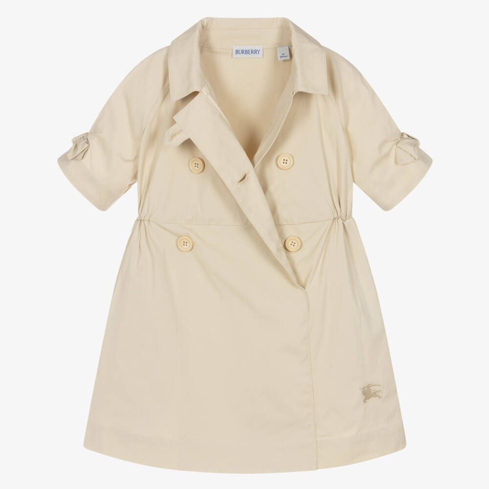 Burberry-Girls Pale Beige Cotton Mac Style Dress | Childrensalon