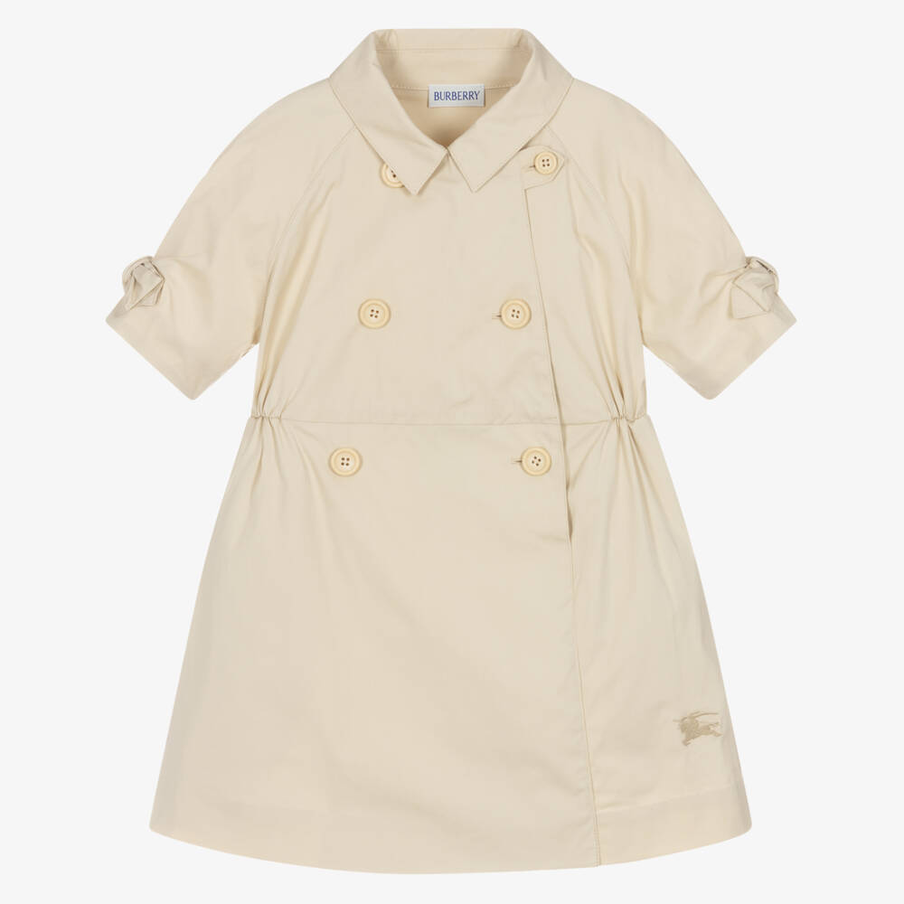 Burberry-Girls Pale Beige Cotton Mac Style Dress | Childrensalon