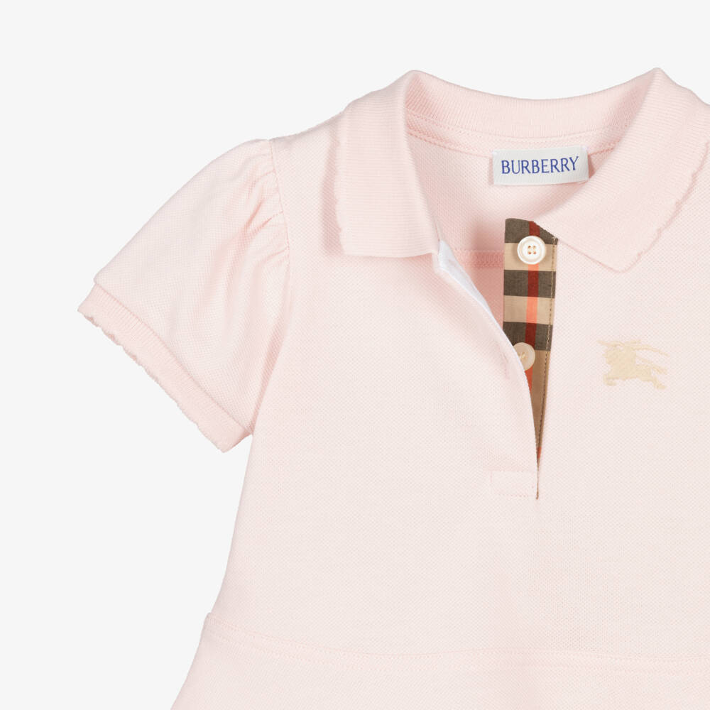 Burberry-Girls Pale Pink Cotton Piqué Polo Dress | Childrensalon