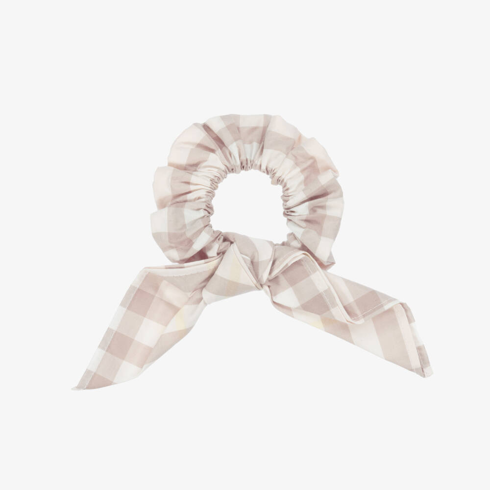 Burberry-Girls Pink & Beige Check Cotton Hair Scrunchie (17cm) | Childrensalon