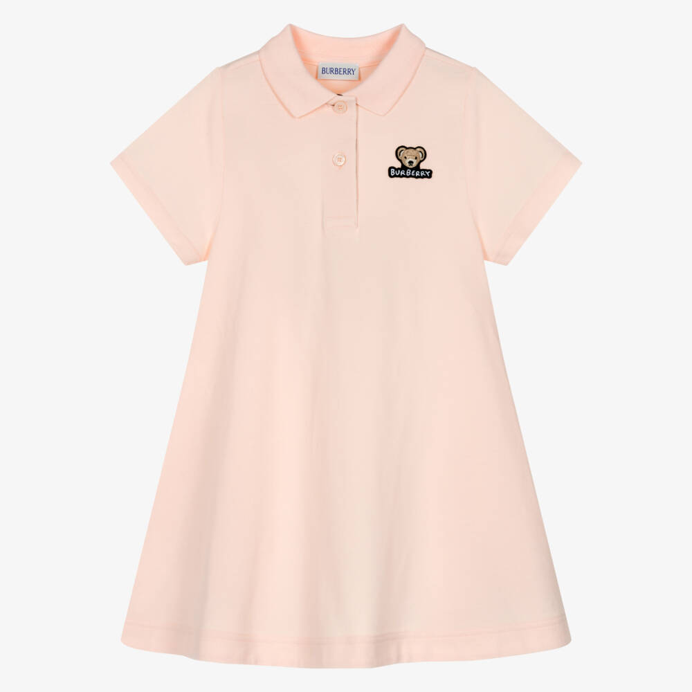 Burberry-Girls Pink Belted Cotton Polo Dress | Childrensalon