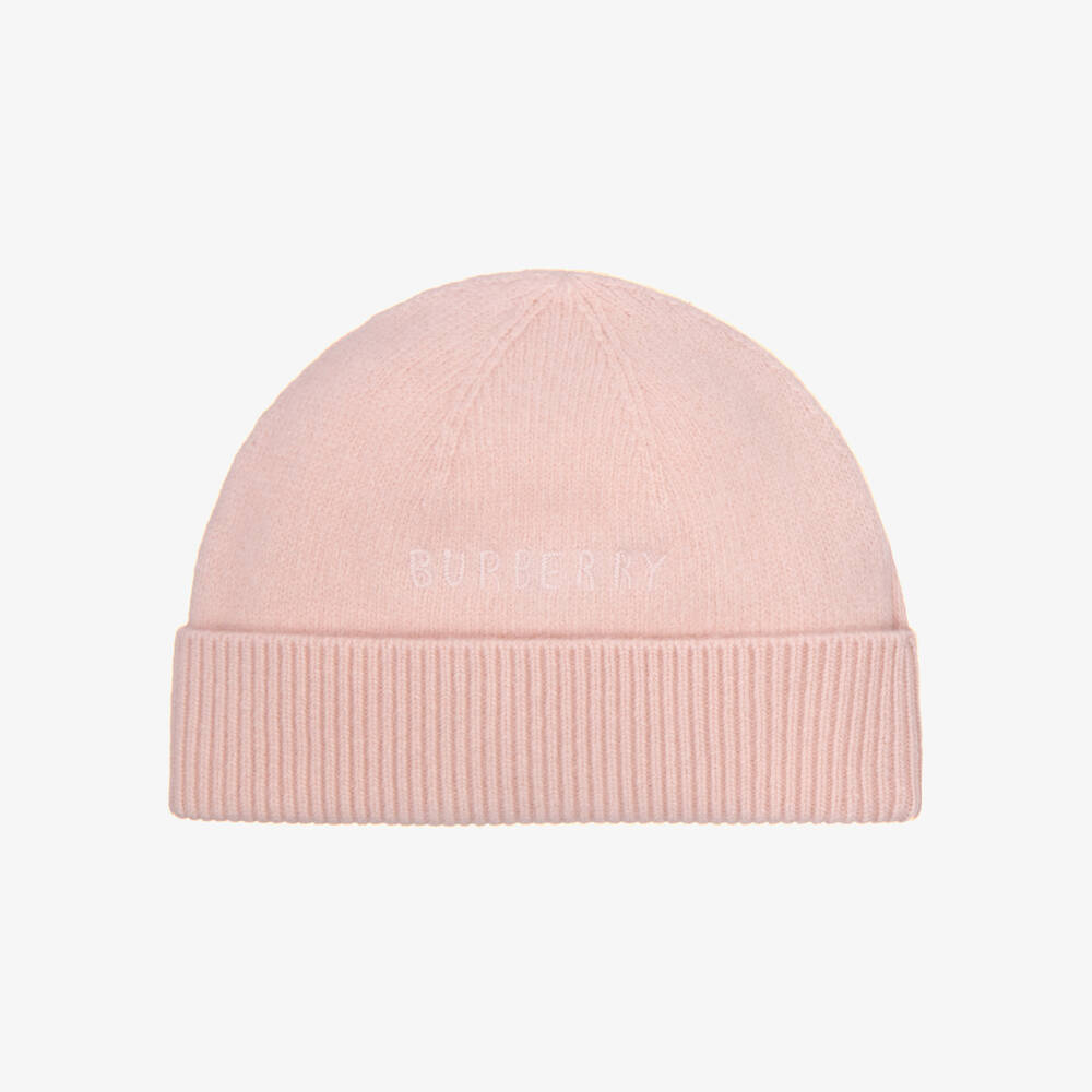 Burberry-Girls Pink Check Bow Wool Cashmere Beanie | Childrensalon