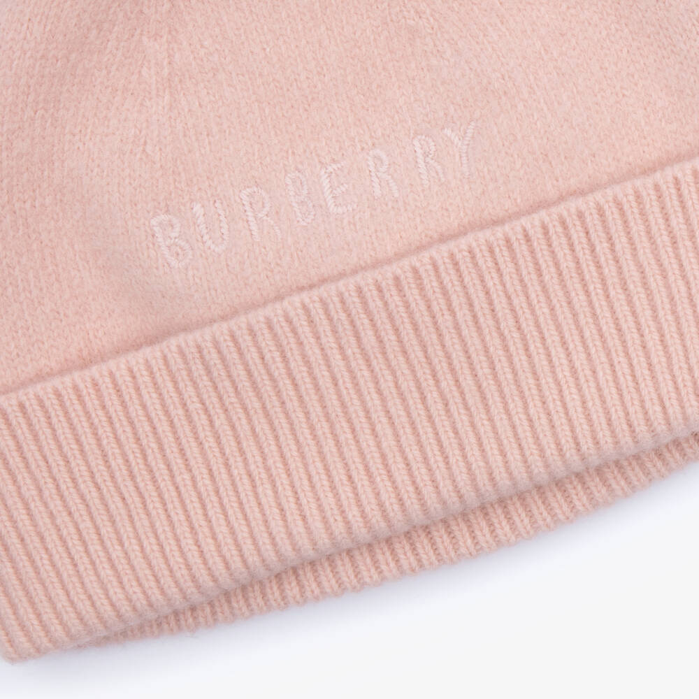 Burberry-Girls Pink Check Bow Wool Cashmere Beanie | Childrensalon