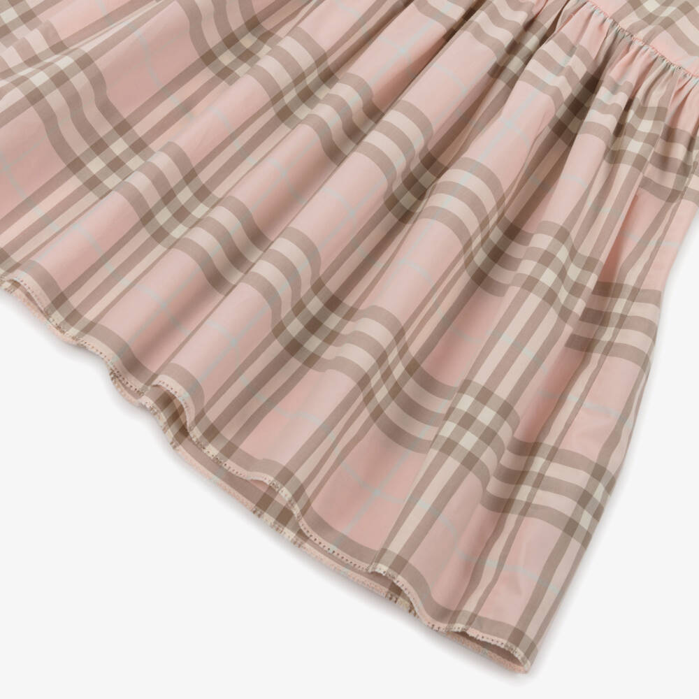 Burberry-Girls Pink Check Cotton Poplin Dress | Childrensalon