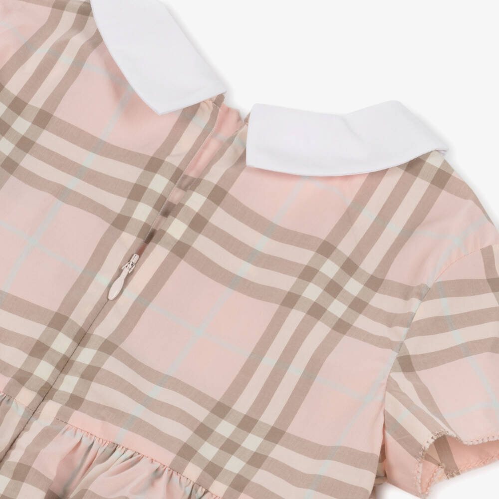 Burberry-Girls Pink Check Cotton Poplin Dress | Childrensalon