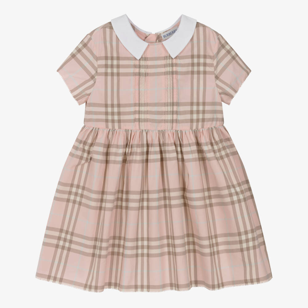 Burberry-Girls Pink Check Cotton Poplin Dress | Childrensalon