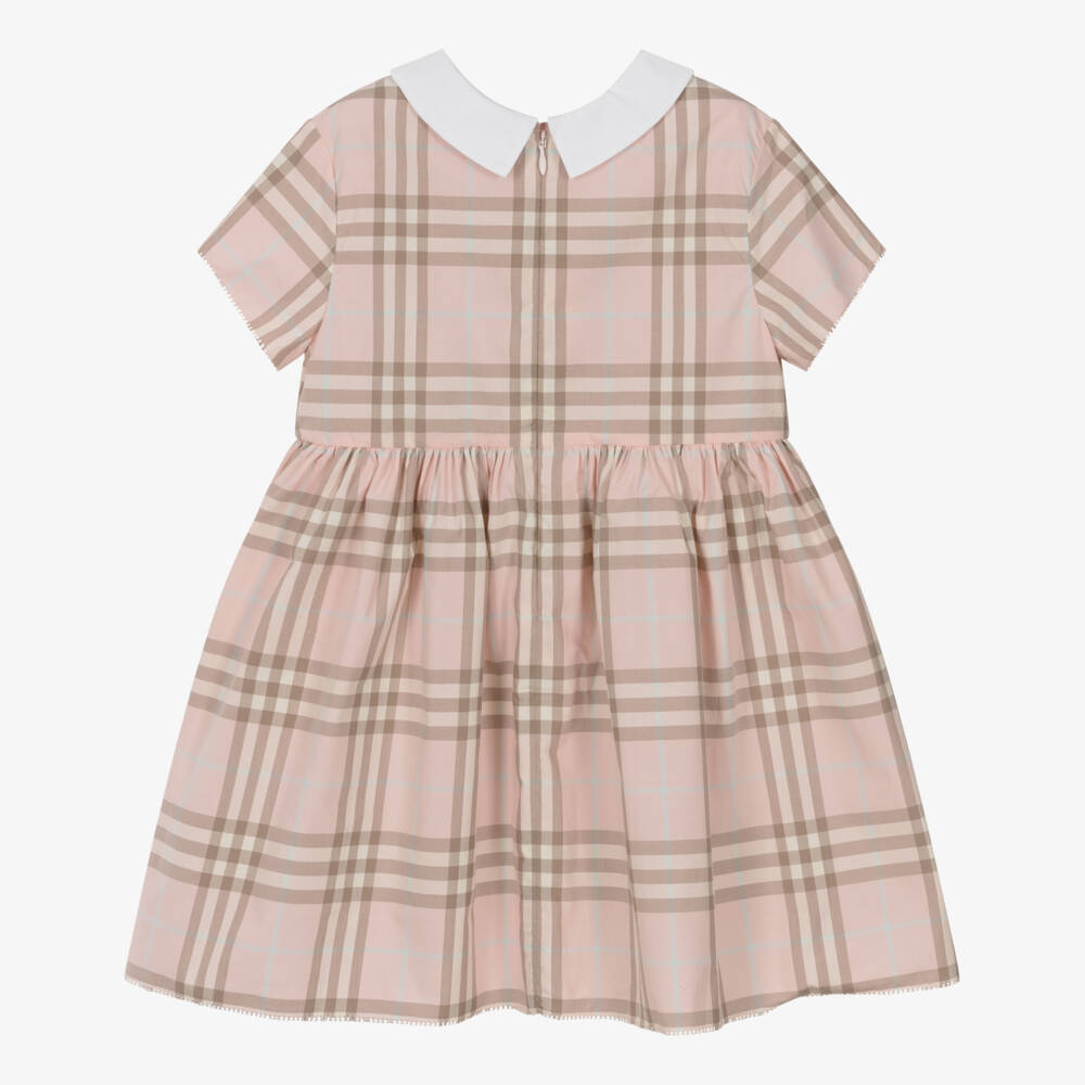Burberry-Girls Pink Check Cotton Poplin Dress | Childrensalon