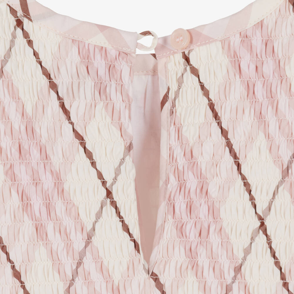 Burberry-Girls Pink Check Shirred Cotton Dress | Childrensalon