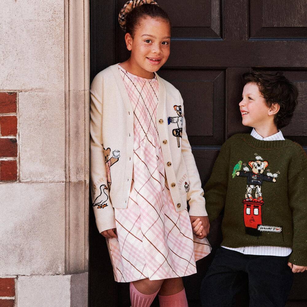 Burberry-Girls Pink Check Shirred Cotton Dress | Childrensalon