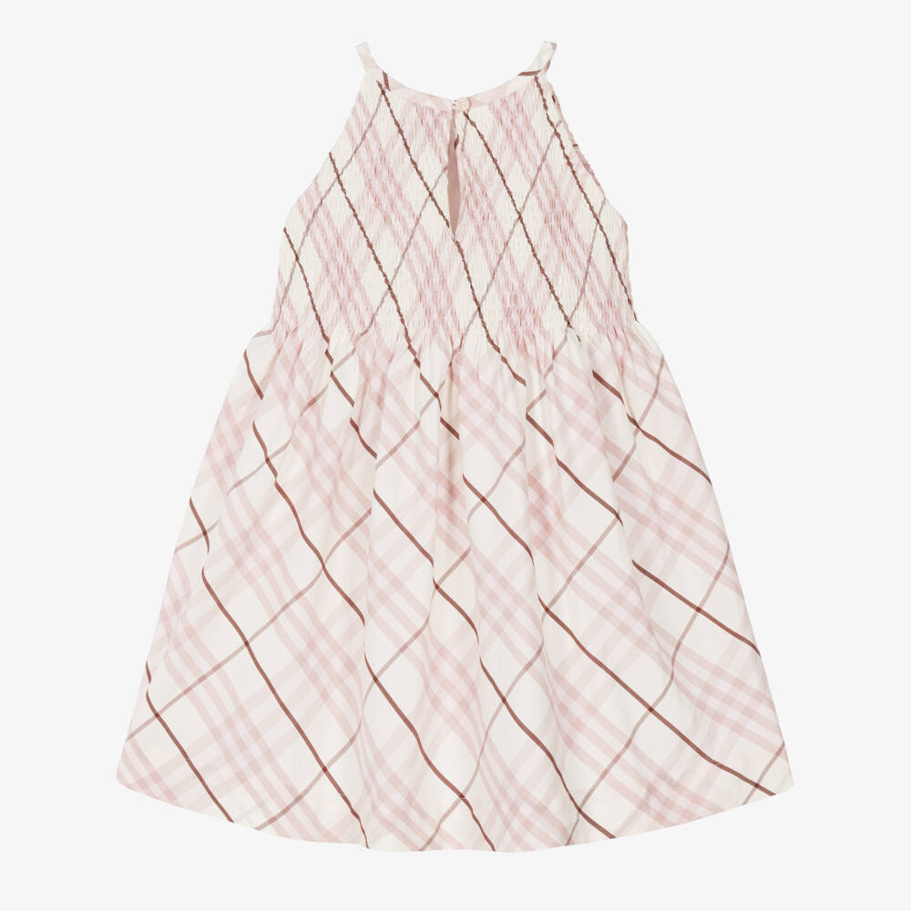 Burberry-فستان بدون أكمام كاروهات لون زهري للبنات | Childrensalon
