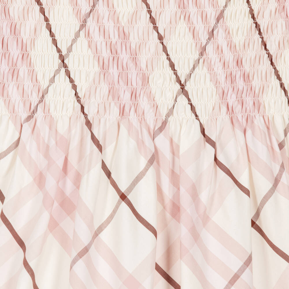 Burberry-Girls Pink Check Shirred Cotton Dress | Childrensalon