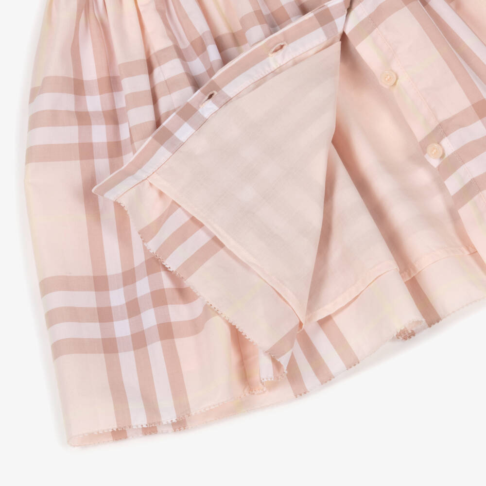 Burberry-Girls Pink Check Short Sleeved Dress | Childrensalon