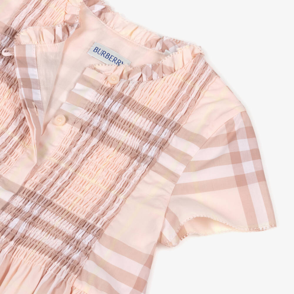 Burberry-Girls Pink Check Short Sleeved Dress | Childrensalon