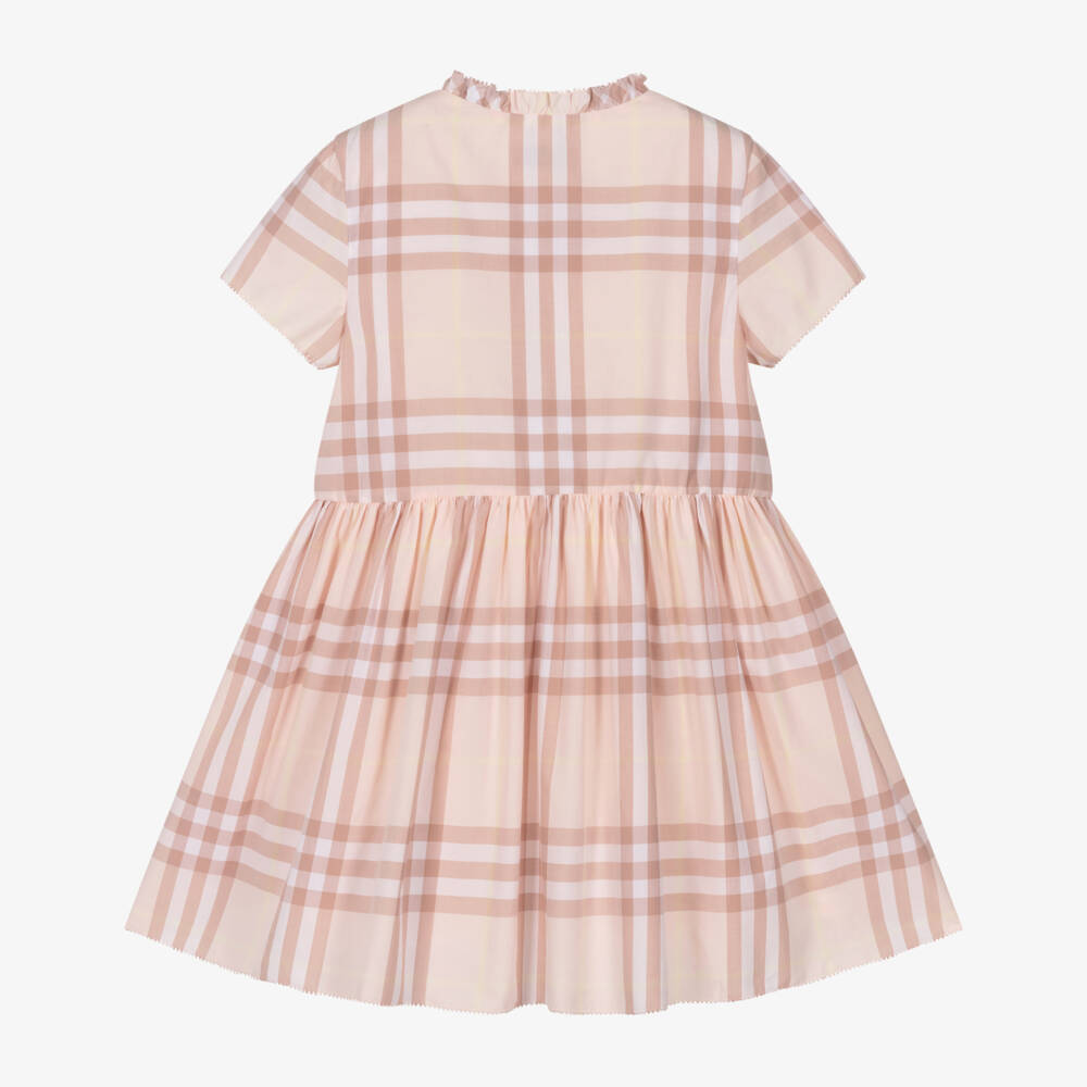 Burberry-Girls Pink Check Short Sleeved Dress | Childrensalon