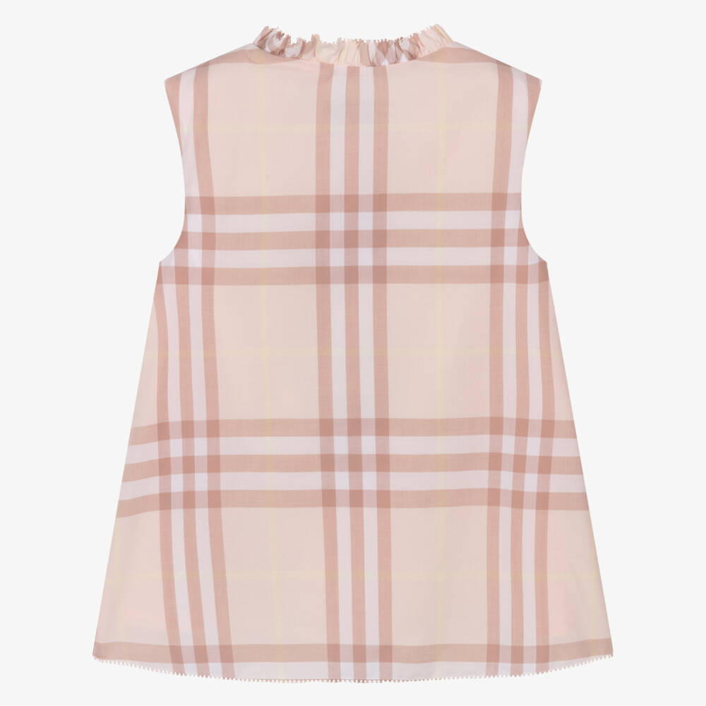 Burberry-Girls Pink Check Sleeveless Cotton Blouse | Childrensalon
