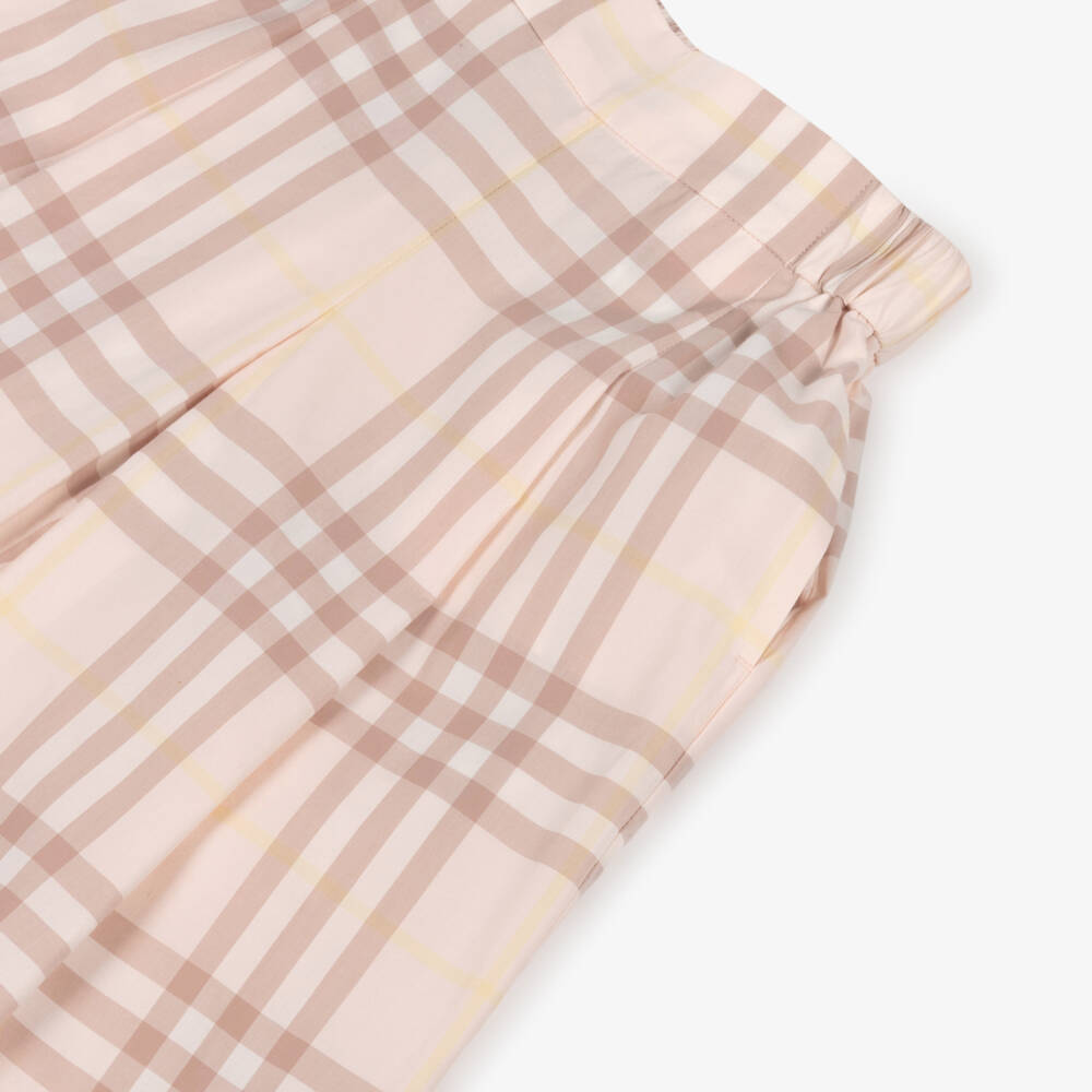 Burberry-Girls Pink Check Wide Leg Cotton Trousers | Childrensalon
