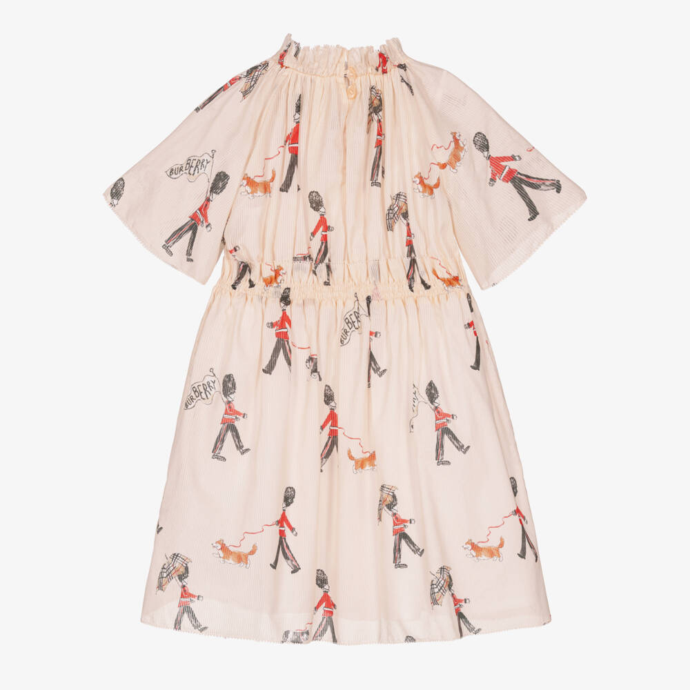 Burberry-Girls Pink Cotton Dress with King's Guard Print | Childrensalon
