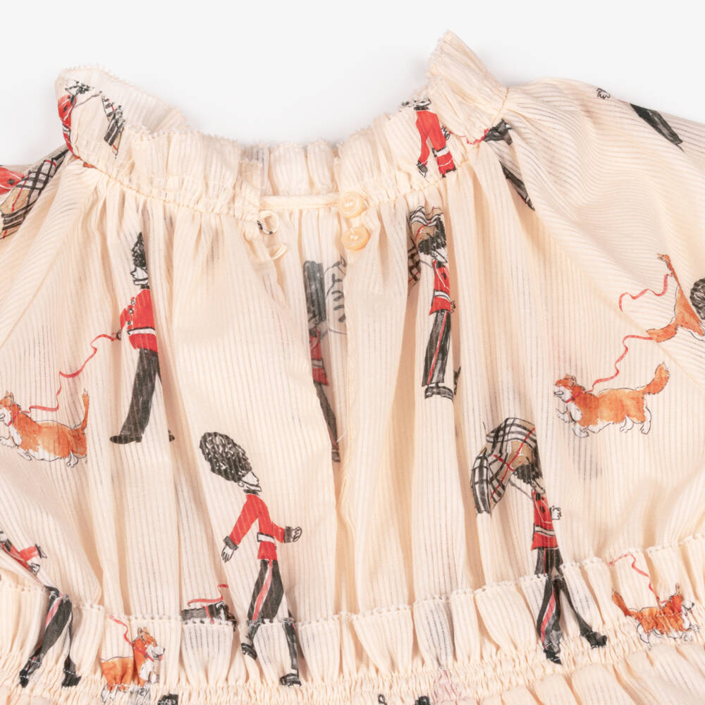 Burberry-Girls Pink Cotton Dress with King's Guard Print | Childrensalon