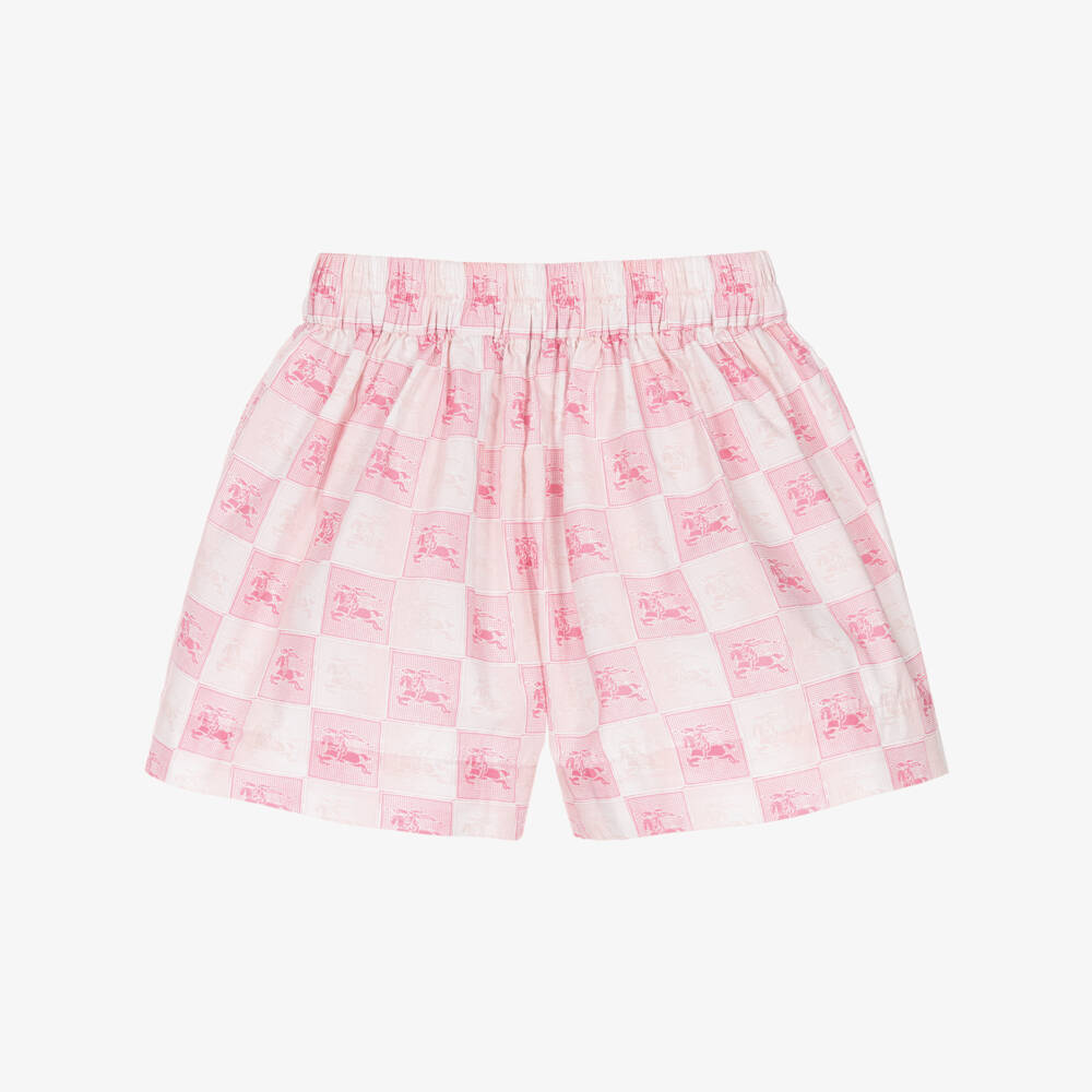 Burberry-Girls Pink Cotton EKD Checkerboard Shorts | Childrensalon