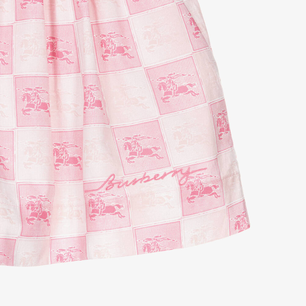Burberry-Girls Pink Cotton EKD Checkerboard Shorts | Childrensalon