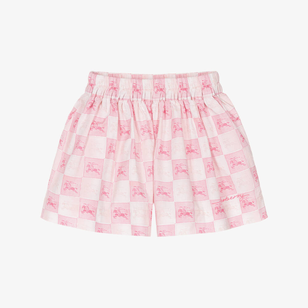 Burberry-Girls Pink Cotton EKD Checkerboard Shorts | Childrensalon