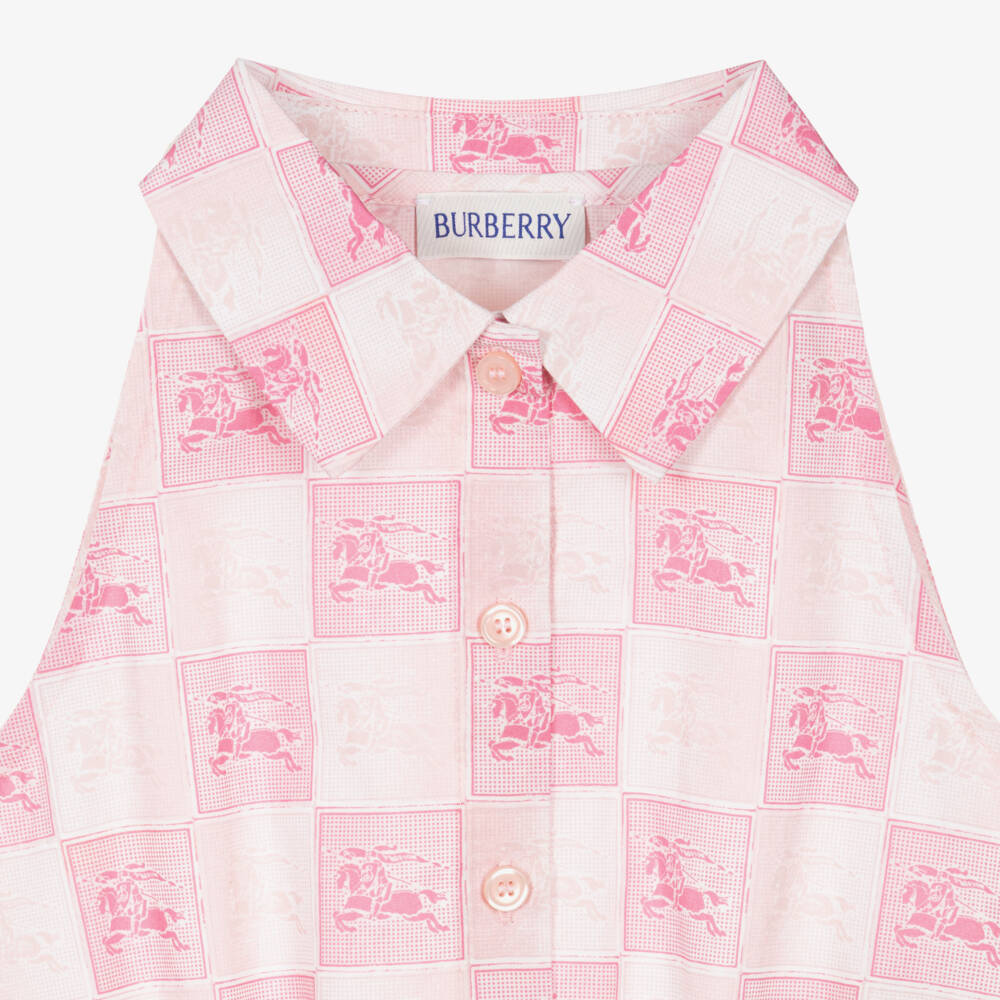Burberry-Girls Pink Cotton EKD Checkerboard Sleeveless Blouse | Childrensalon