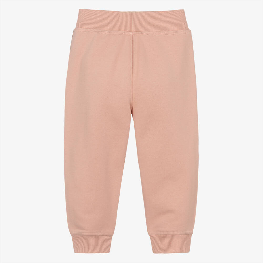Burberry-Girls Pink Cotton Joggers with Check Trim & EKD Logo | Childrensalon