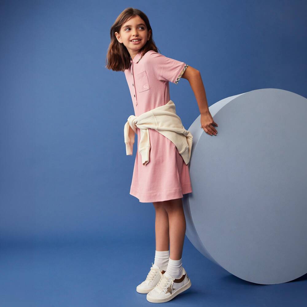 Burberry-Girls Pink Cotton Piqué Polo Dress | Childrensalon