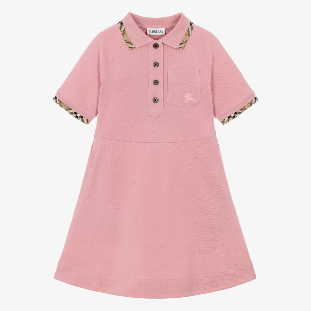 Burberry-Girls Pink Cotton Piqué Polo Dress | Childrensalon