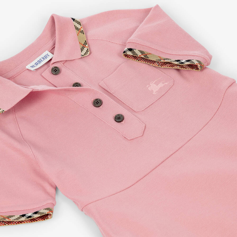 Burberry-Girls Pink Cotton Piqué Polo Dress | Childrensalon