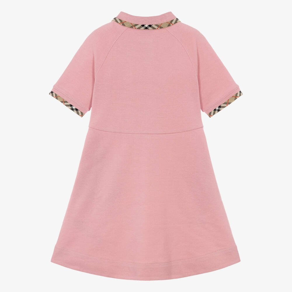 Burberry-Girls Pink Cotton Piqué Polo Dress | Childrensalon