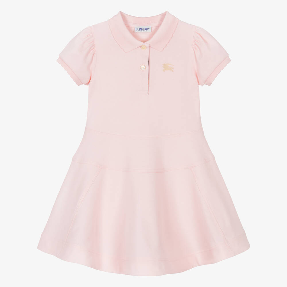 Burberry-Girls Pink Cotton Piqué Polo Dress with EKD Logo | Childrensalon