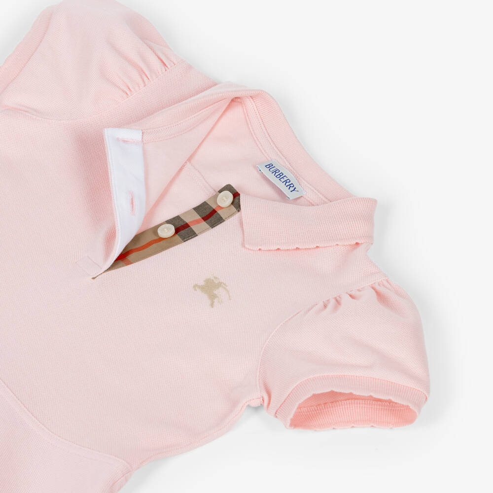 Burberry-Girls Pink Cotton Piqué Polo Dress with EKD Logo | Childrensalon